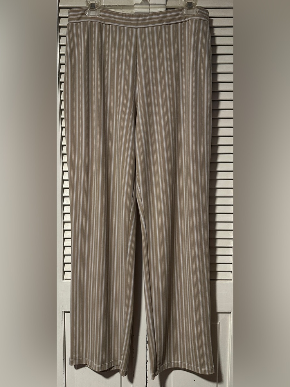 Susan Graver Tan White Striped Slinky Wide-Leg Pants M
